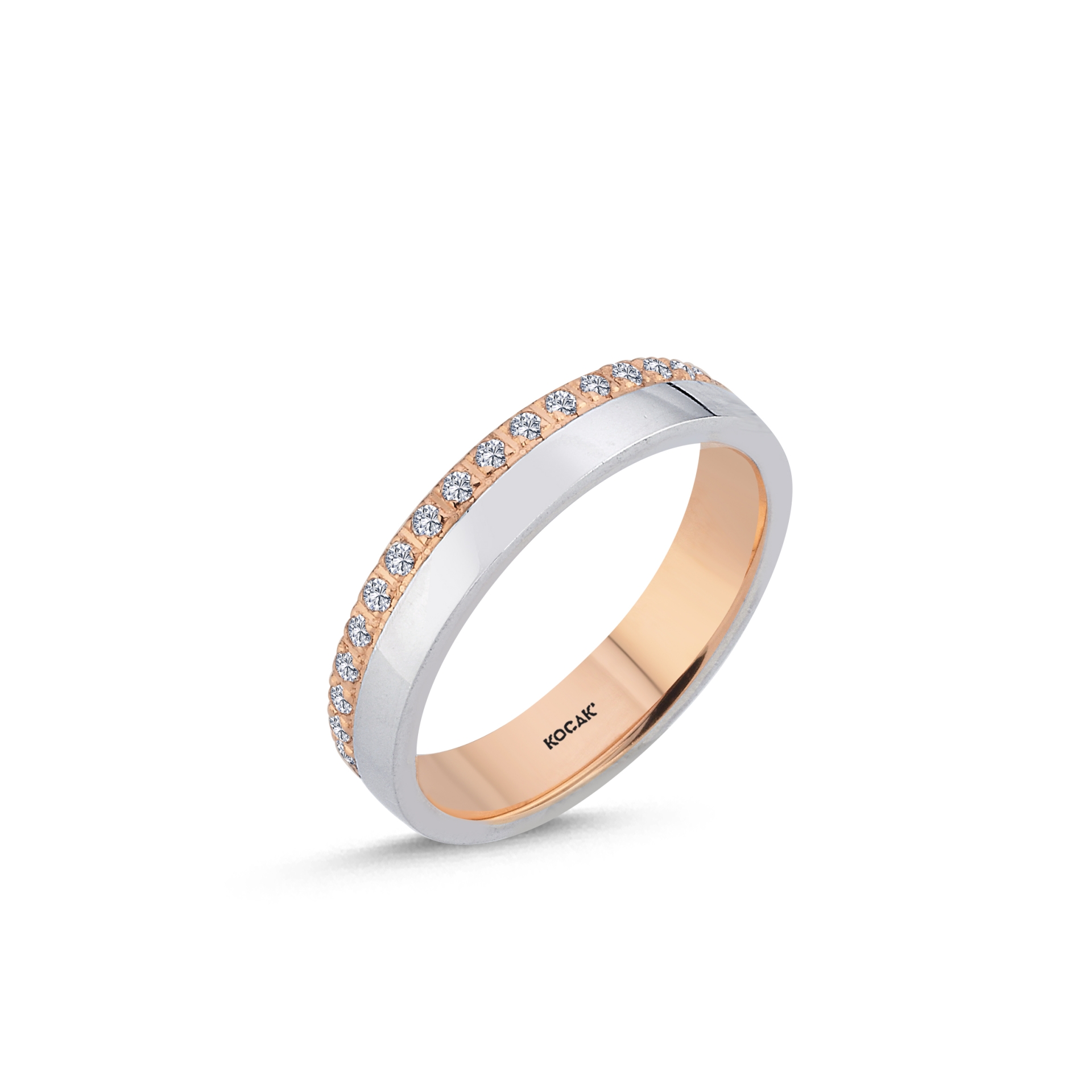 14 Ayar 4mm Rose Beyaz Altın Taşlı Alyans