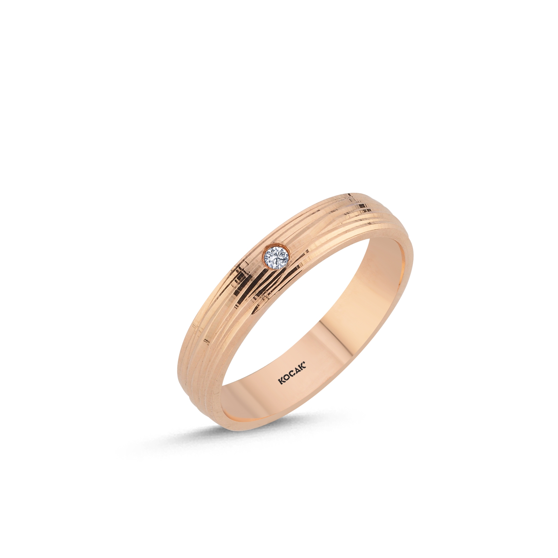 14 Ayar 4mm Rose Altın Taşlı Alyans