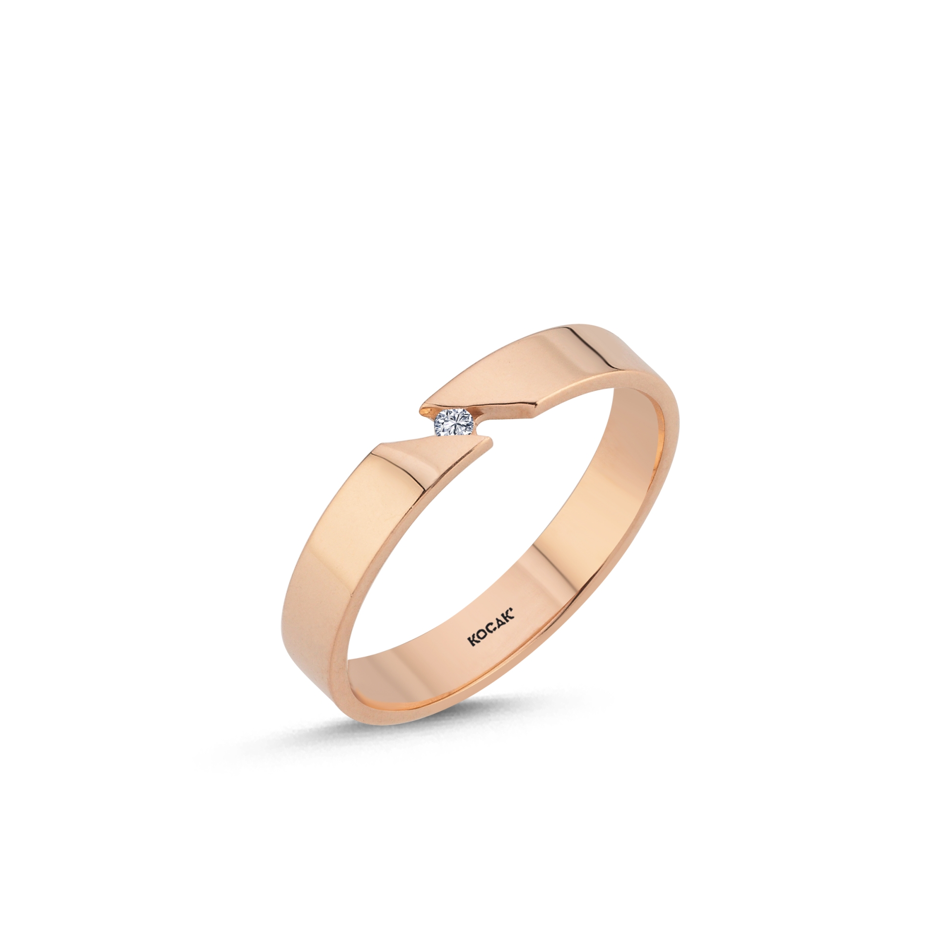 14 Ayar 3,5mm Rose Altın Taşlı Alyans